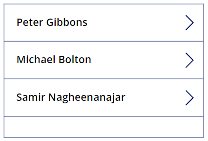 Power Apps gallery containing employee names