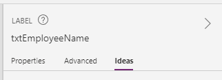 Power Apps properties pane Ideas tab