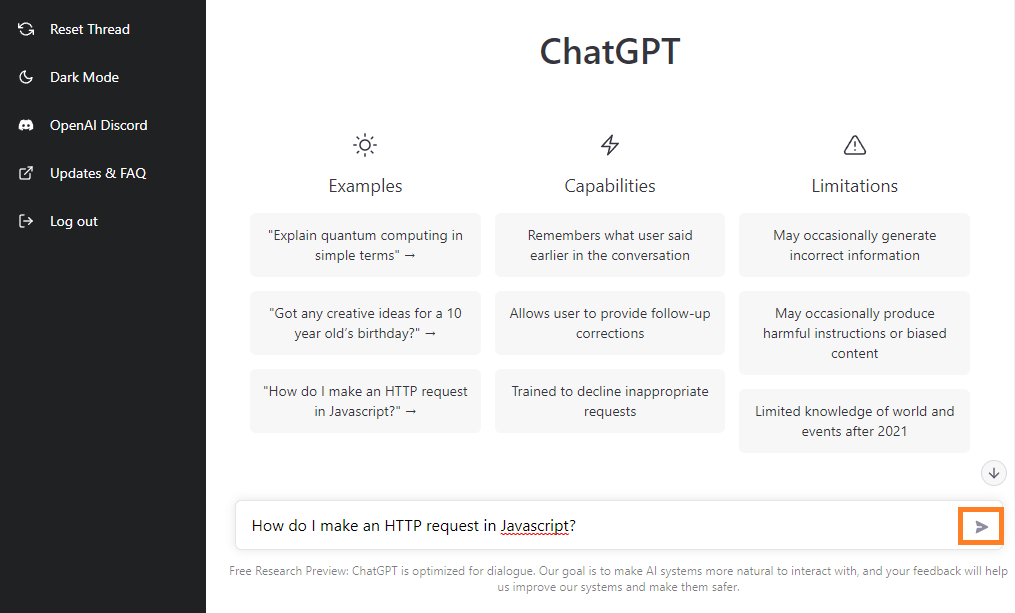 ChatGPT with submit button highlighted