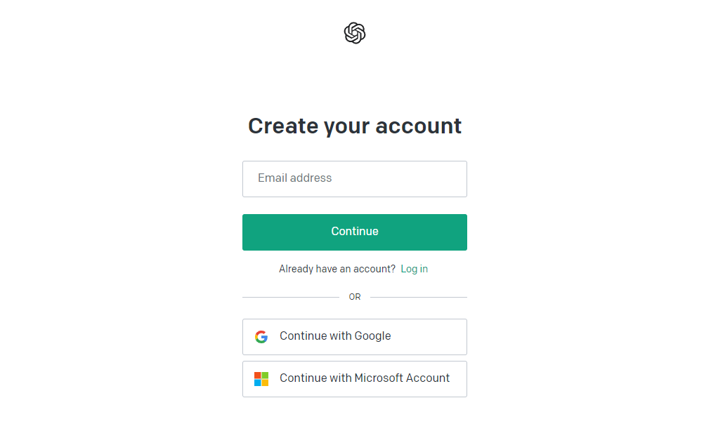 ChatGPT Create your account screen