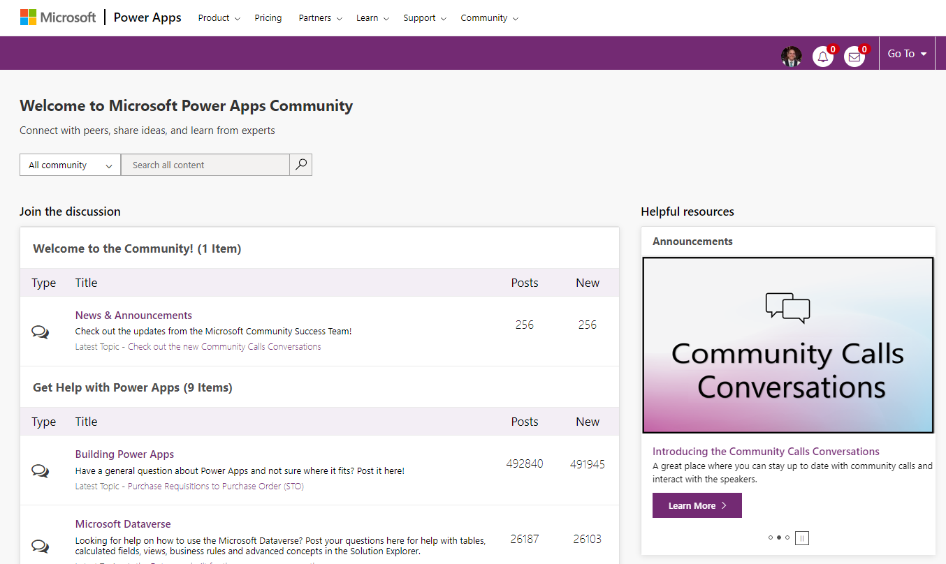 Microsoft Power Apps Community page.