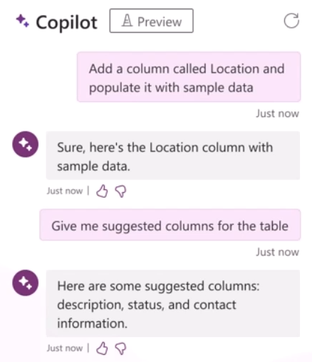 Conversing with copilot in Microsoft Power Apps to adjust the design of an app.